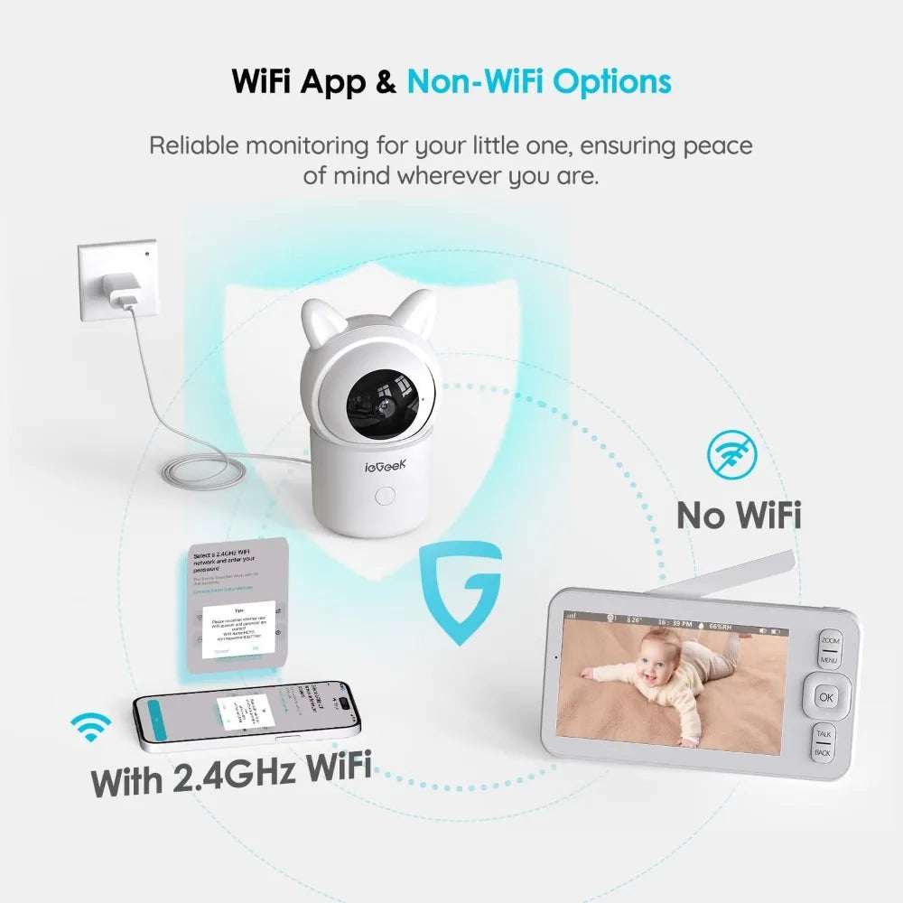 5" Split Screen Baby Monitor,HD Night Vision,2-Way Talk,Cry&Motion Detection,Temperature&Humidity Sensor,WiFi Baby Camera Monit