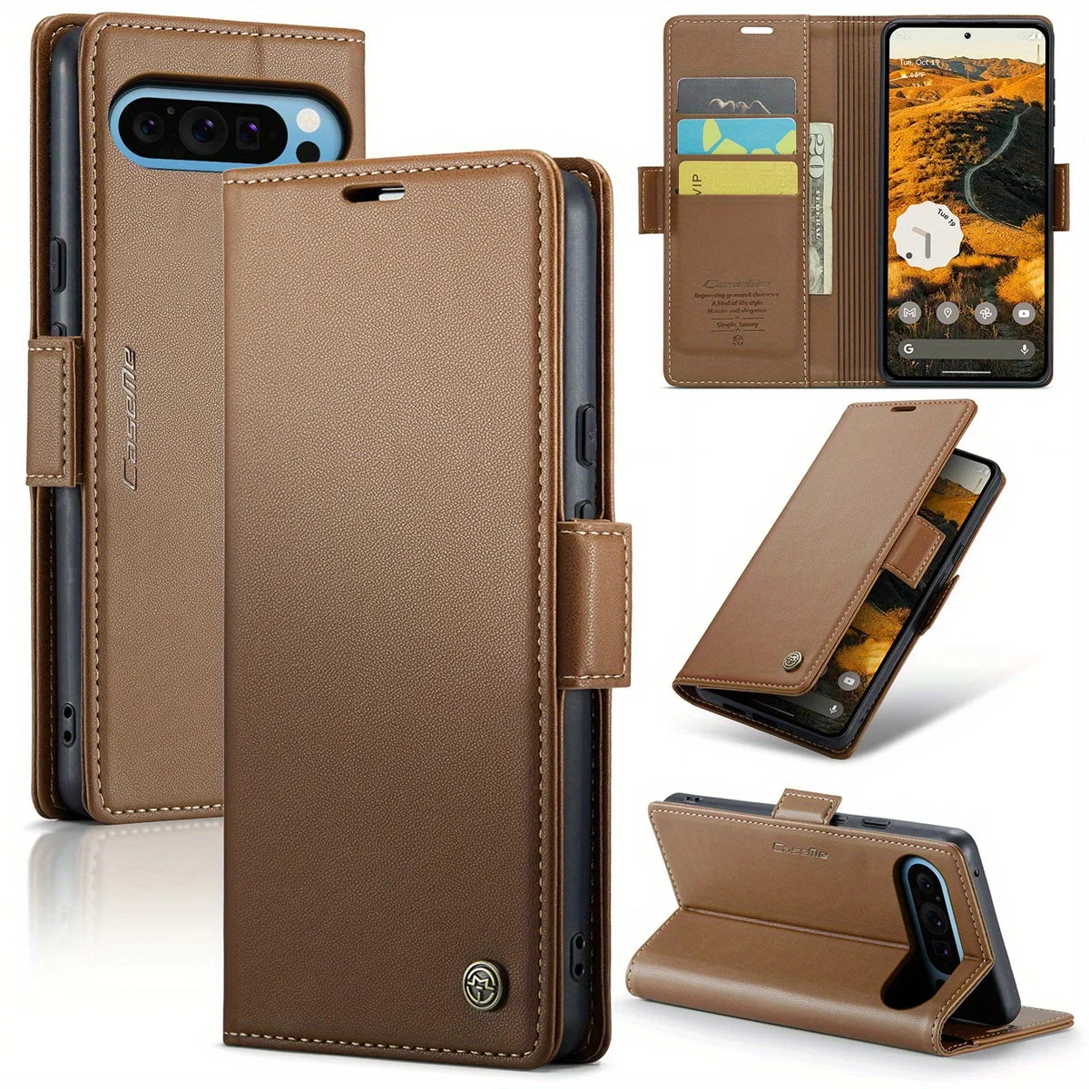 For Google Pixel 9 Pro XL 8Pro 7A 8A 9A Case With Card Holder, Wallet Case With RFID Blocking, Kickstand Magnetic Clasp Case