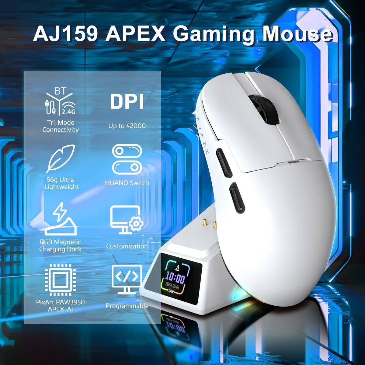 AJAZZ AJ159 Series Esports Gaming Mouse, AJ159 P MC and AJ159 APEX Versions, Ergonomic Wireless Computer Mouse For Gamers