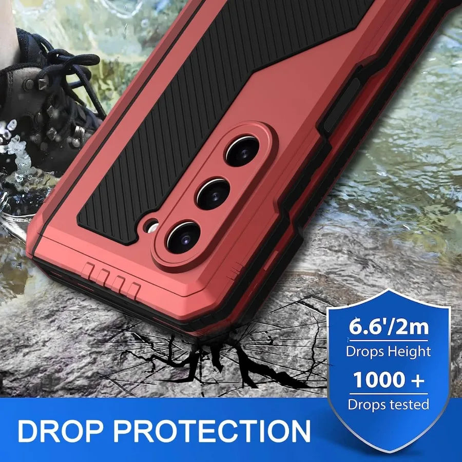 3 Layers Heavy Duty Metal Phone Case For Samsung Z Fold 7 6 5 4 Shockproof Aluminium Silicone Cover With Stand Screen Soft Film