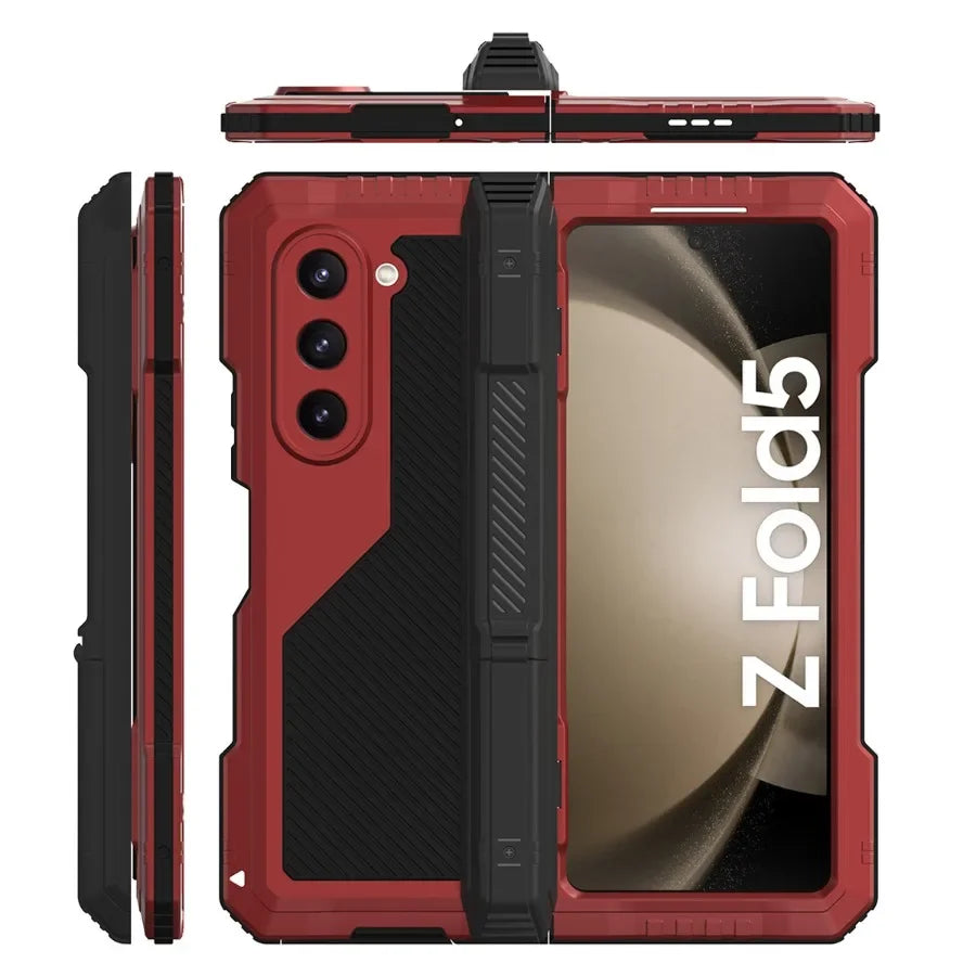 3 Layers Heavy Duty Metal Phone Case For Samsung Z Fold 7 6 5 4 Shockproof Aluminium Silicone Cover With Stand Screen Soft Film