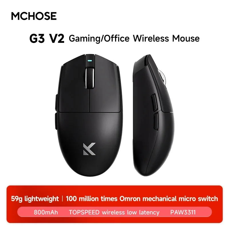 MCHOSE G3 V2 Wireless Gaming Mouse E-sports Lightweight Three Mode Bluetooth PAW3311 High Performance 800mAh Office 59g Mouse
