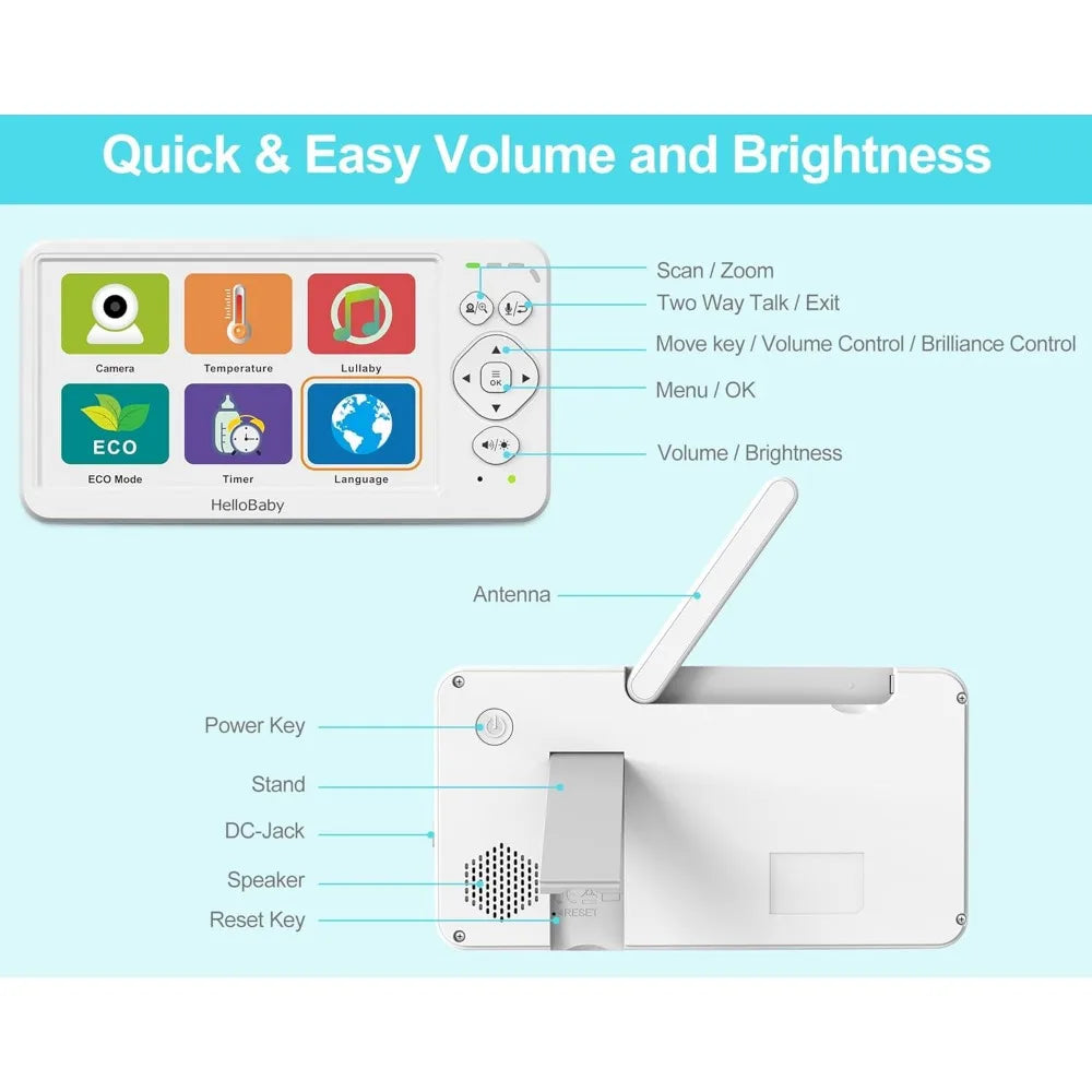 Baby Monitor with 2 Cameras, Large 6'' Video Baby Monitor No WiFi,30-Hour Long Battery, 320° Pan-Tilt Camera with 2X Zoom, Auto