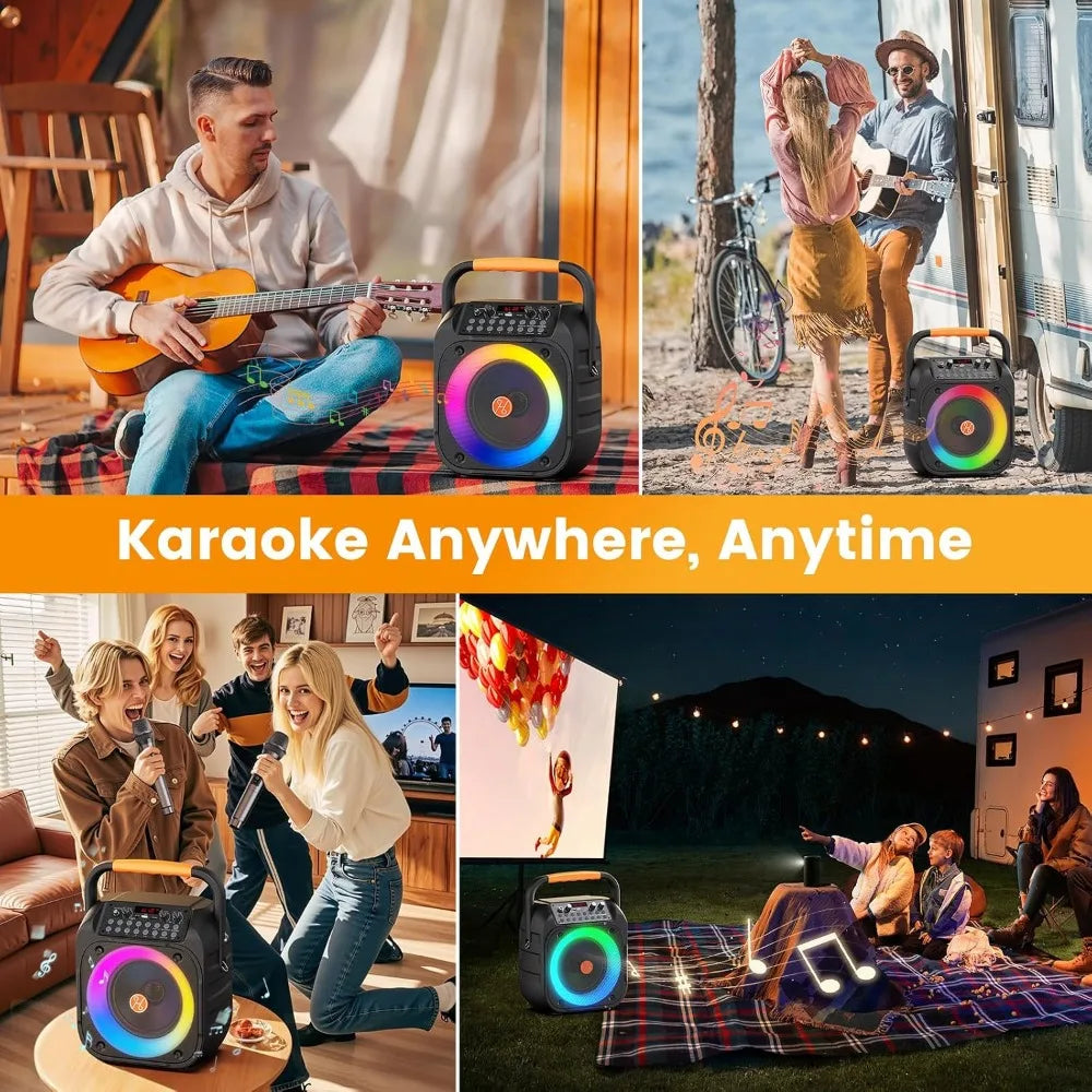 Bluetooth Karaoke Speaker, 2 Mics, Echo, LED Lights, PA Subwoofer, Multi-Media Formats