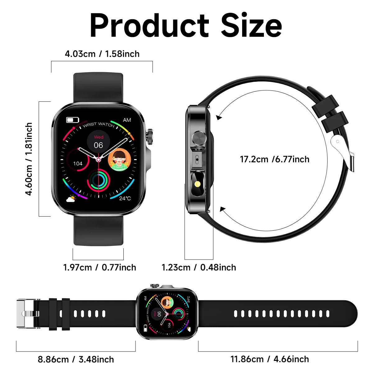New Smartwatch with 2.01 Inch HD Display, Wireless Calling, Message Notifications, Weather Forecasts, Sports Tracker, LED Lighting,Alarm Clock, Suitable for Men, Women, for IPhone & Android