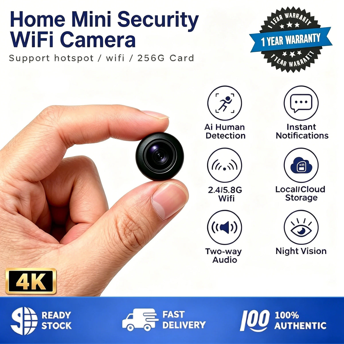 4K Ultra HD Mini Security Camera, WiFi Indoor Home Cam With Magnetic Mount, IR Night Vision, Motion Detection, App Remote View, Battery Powered Wide Angle Cam For Pet Baby Elder Monitoring, SD Card Loop Recording Local Storag