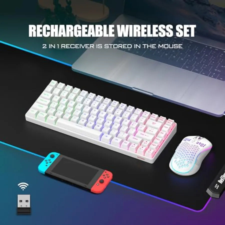K84 Wireless Keyboard and Mouse Combo Rainbow Backlit Rechargeable Battery 75% Layout TKL Ultra Compact Gaming Keyboard and Lig