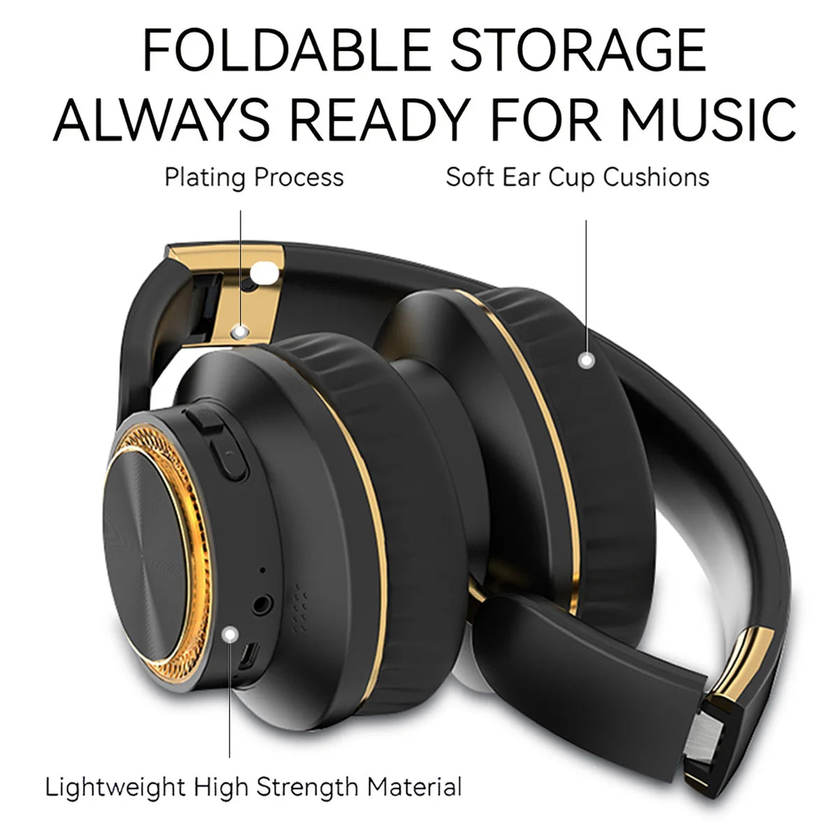Foldable Bluetooth Headphones Wireless Gaming Headset Bluetooth 5.3 Over Ear HiFi Heavy Bass Stereo Sound Deep Bass Extended Battery Life Comfortable Over Ear Fit Built-in Mic For PC Phone Laptop Portable Travel Earphones Wit