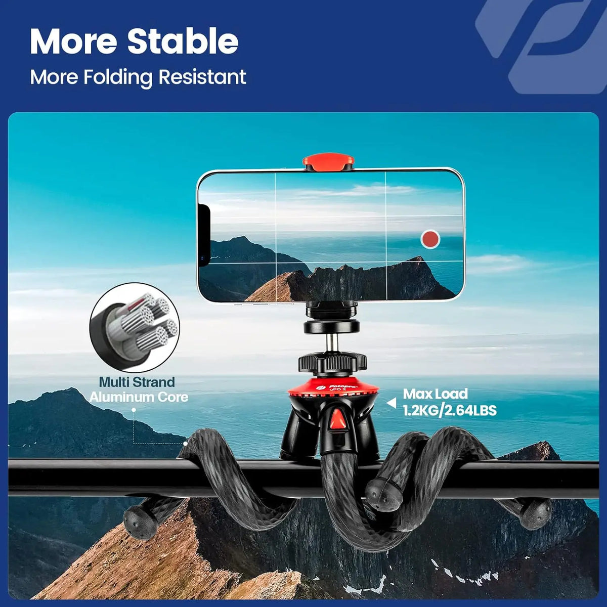 Fotopro UFO2 SET Tripod for iPhone Flexible Camera Tripod with Adapter Travel Phone Tripod Stand for Live Streaming Video