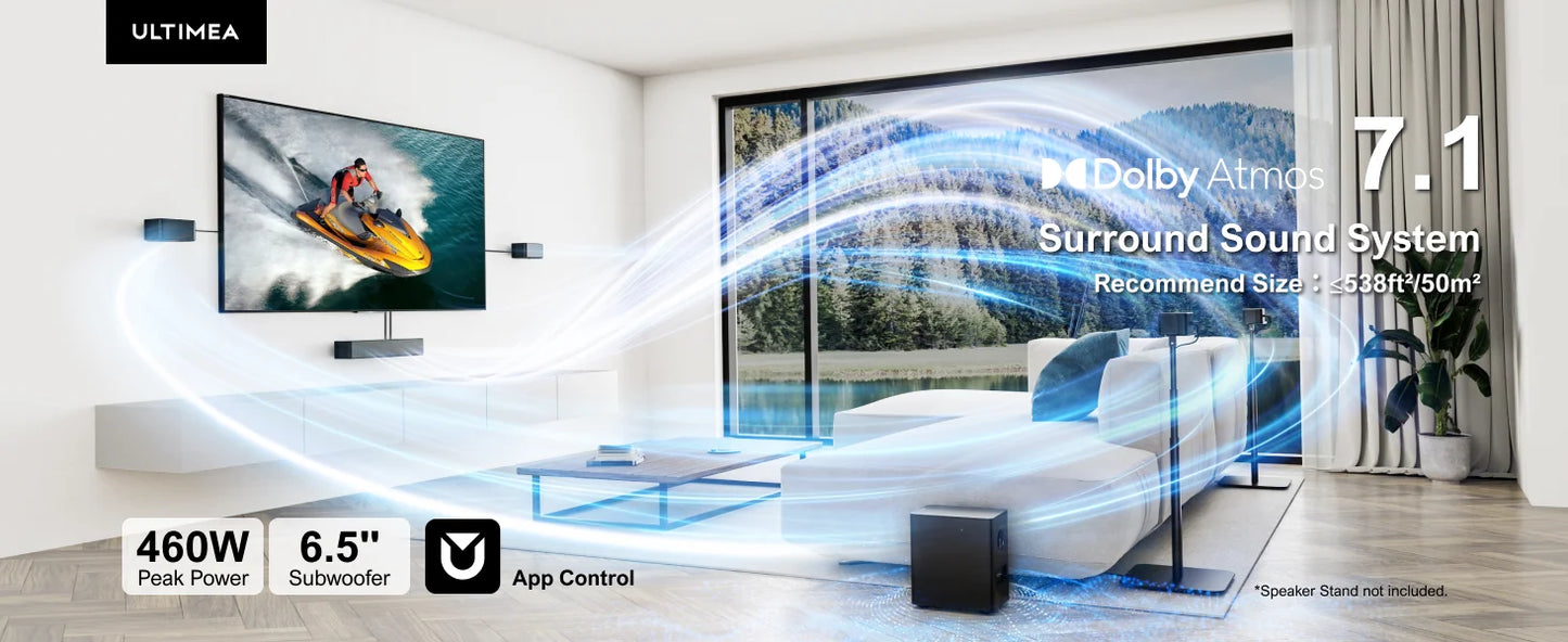 Surround Sound System Sound bar for TV with Dolby Atmos&APP Control, Home Cinema Bluetooth Speaker with Subwoofer