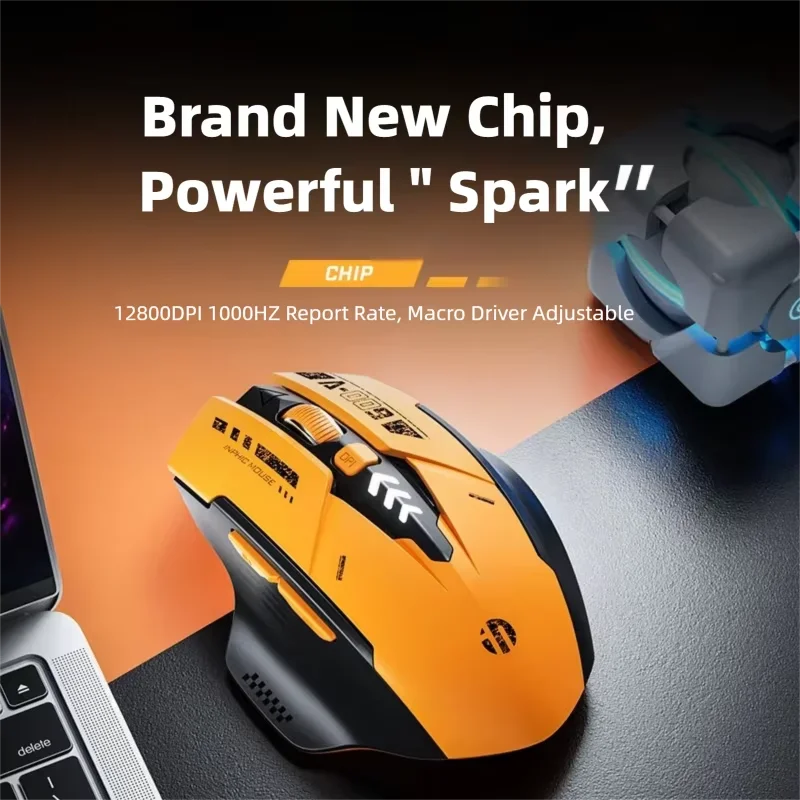 Inpic A9V2 Bumblebee Wireless Game Mouse Electromagnetic Power Display 12800DPI 6-Button Bluetooth 3-Mode Mouse for PC laptops