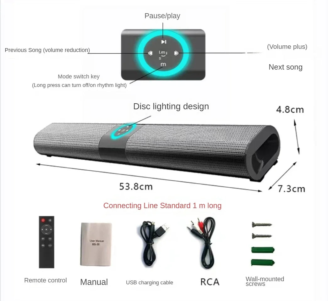 Wireless Soundbar Bluetooth Sound Bar Music System Super Powerful Speaker Wired Surround Stereo Home Theater TV Caixinha De Som