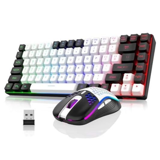 K84 Wireless Keyboard and Mouse Combo Rainbow Backlit Rechargeable Battery 75% Layout TKL Ultra Compact Gaming Keyboard and Lig
