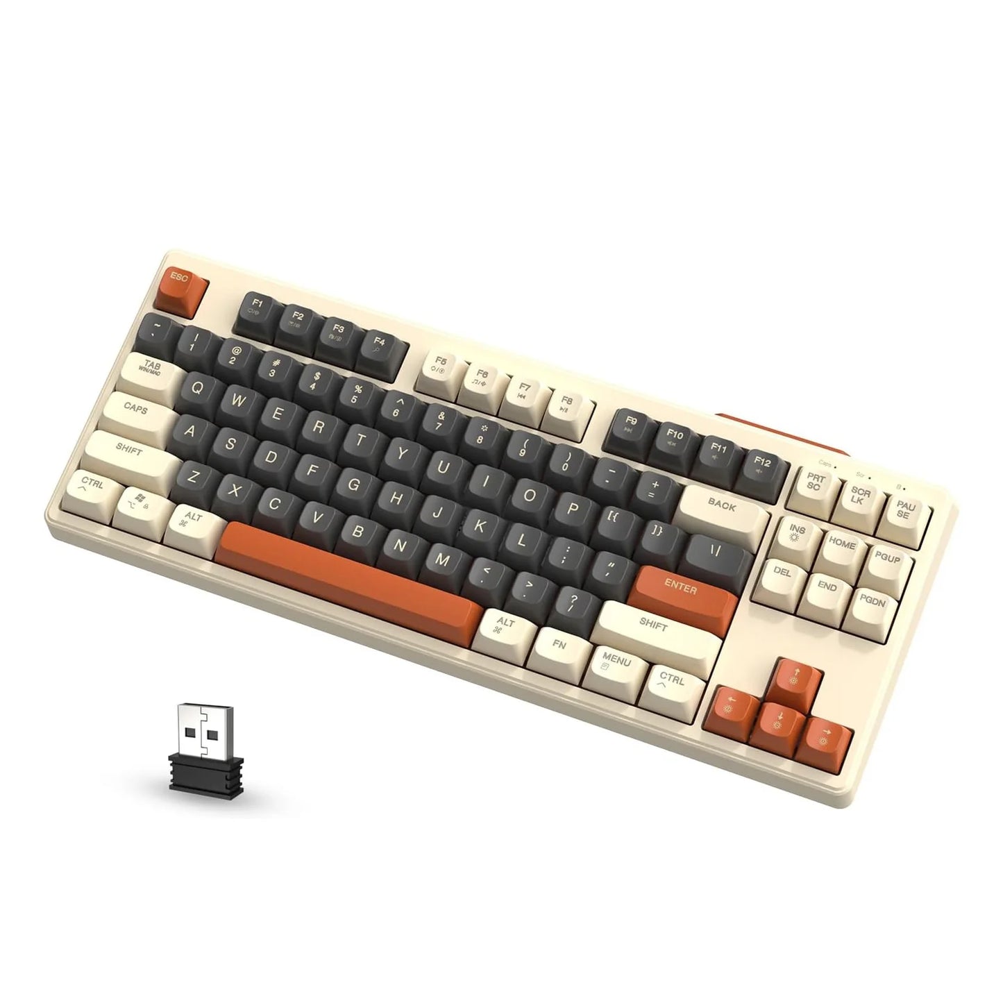M87 Wireless Gaming Keyboard, Bluetooth 5.0/2.4GHz with Dual Mode 2-in-1 Receiver, 87 Keys TKL Rainbow LED Backlit Quiet Keyboar