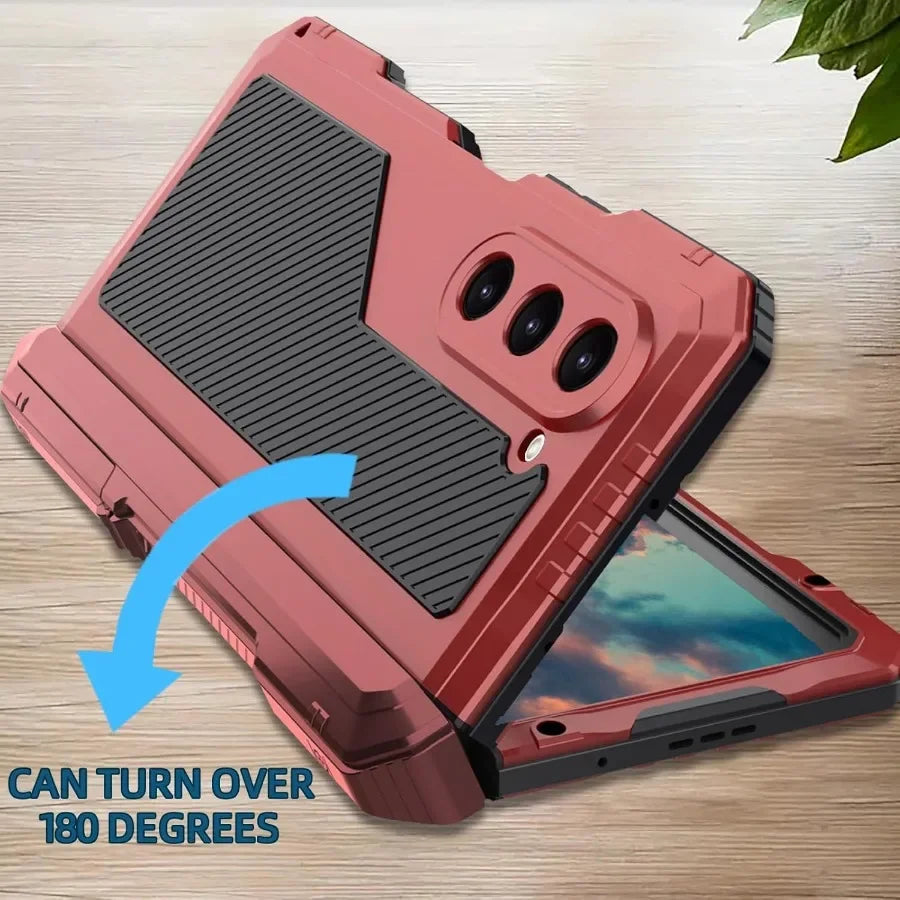3 Layers Heavy Duty Metal Phone Case For Samsung Z Fold 7 6 5 4 Shockproof Aluminium Silicone Cover With Stand Screen Soft Film