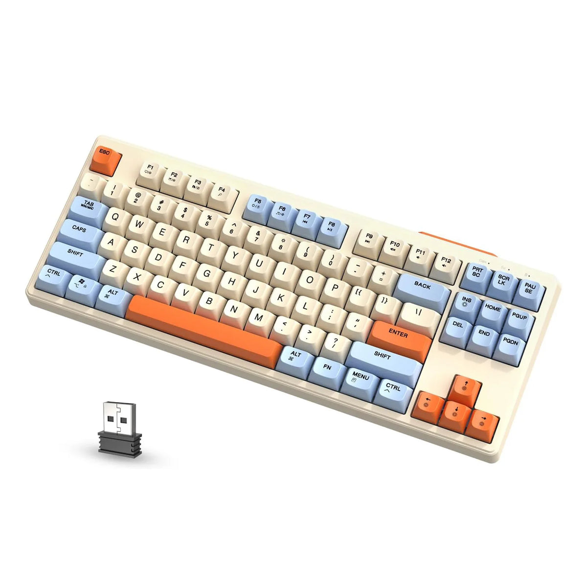 M87 Wireless Gaming Keyboard, Bluetooth 5.0/2.4GHz with Dual Mode 2-in-1 Receiver, 87 Keys TKL Rainbow LED Backlit Quiet Keyboar