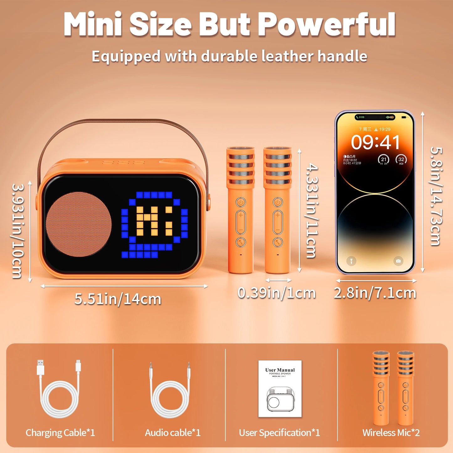 D58 Karaoke Machine for Children and Adults, Mini Portable Bluetooth Karaoke Speaker with 2 Wireless Microphones