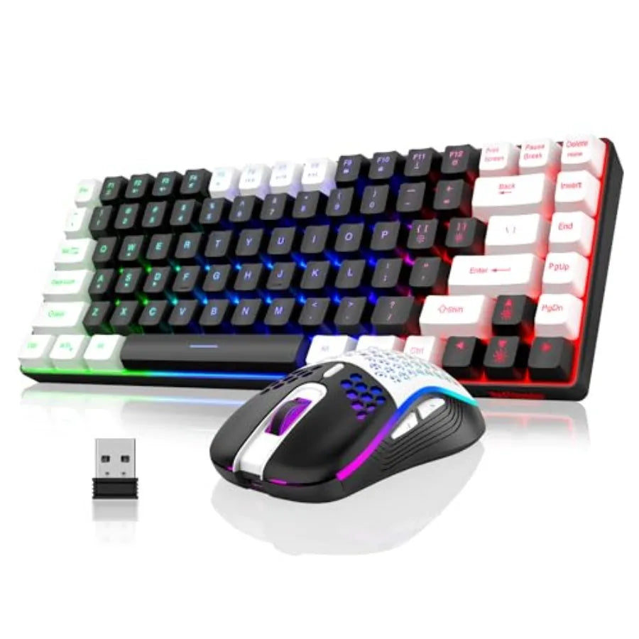 K84 Wireless Keyboard and Mouse Combo Rainbow Backlit Rechargeable Battery 75% Layout TKL Ultra Compact Gaming Keyboard and Lig