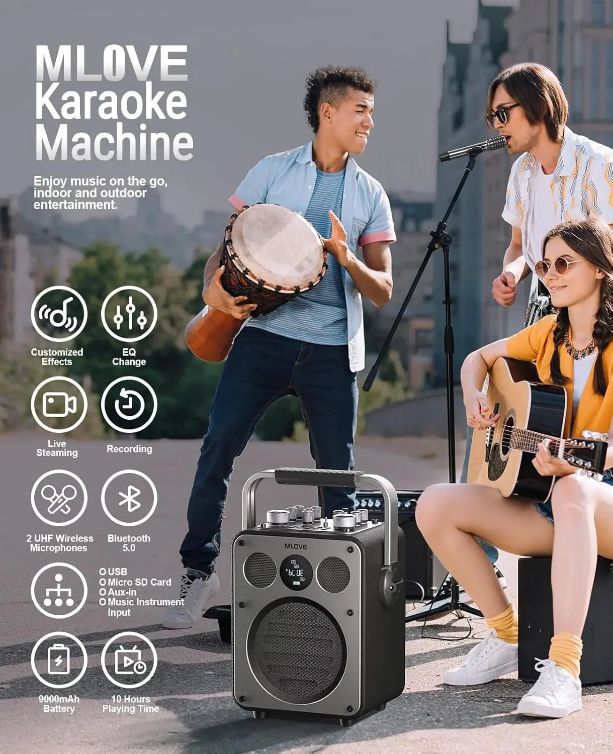 Professional Karaoke Machine for Adults with Bluetooth and 2 Wireless Microphones, Portable PA System Speaker, Recordin