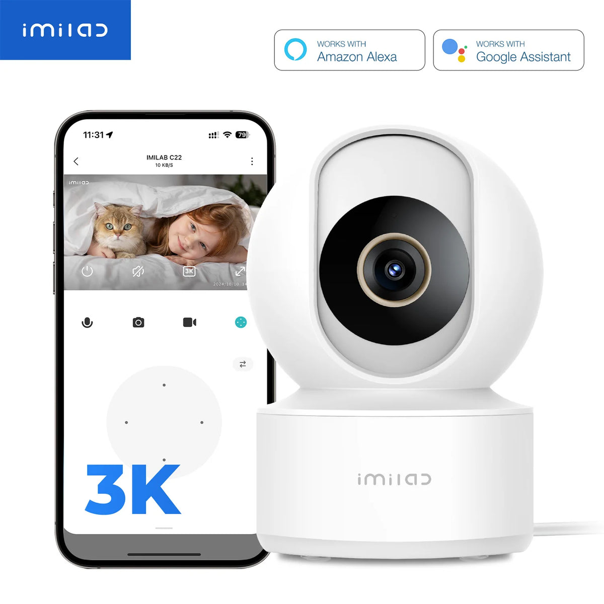 IMILAB Baby Monitor Indoor Security Camera with AI Detection Night Vision 2-Way Audio 360° PTZ Compatible with Xiaomi Home App