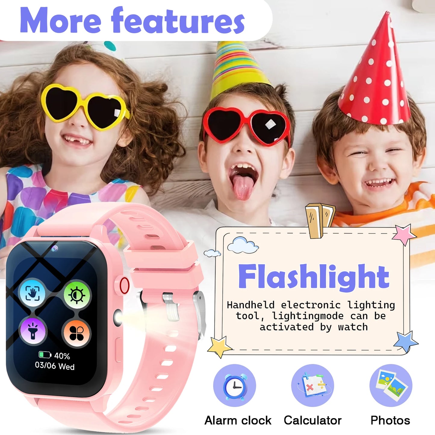 Kids Smart Watch, Multiple Puzzle Games, HD Camera, Flashlight, Alarm Clock, Timer, Sleep Monitoring, Suitable for Boys and Girls Aged 3-8, Best Gift for Christmas and Birthdays