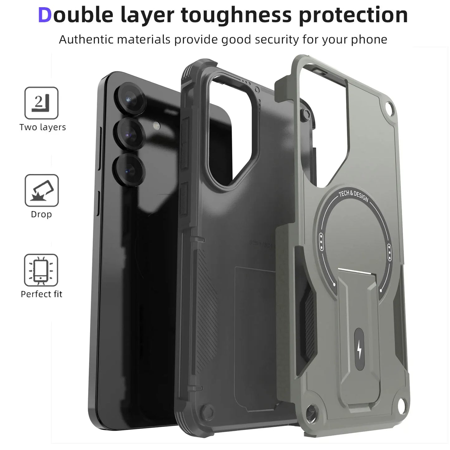 For Samsung Galaxy S25/Plus/Ultra/S25 Edge/S24/Plus/S24 Ultra Phone Case Shockproof Heavy Duty Kickstand Cover With Lanyard