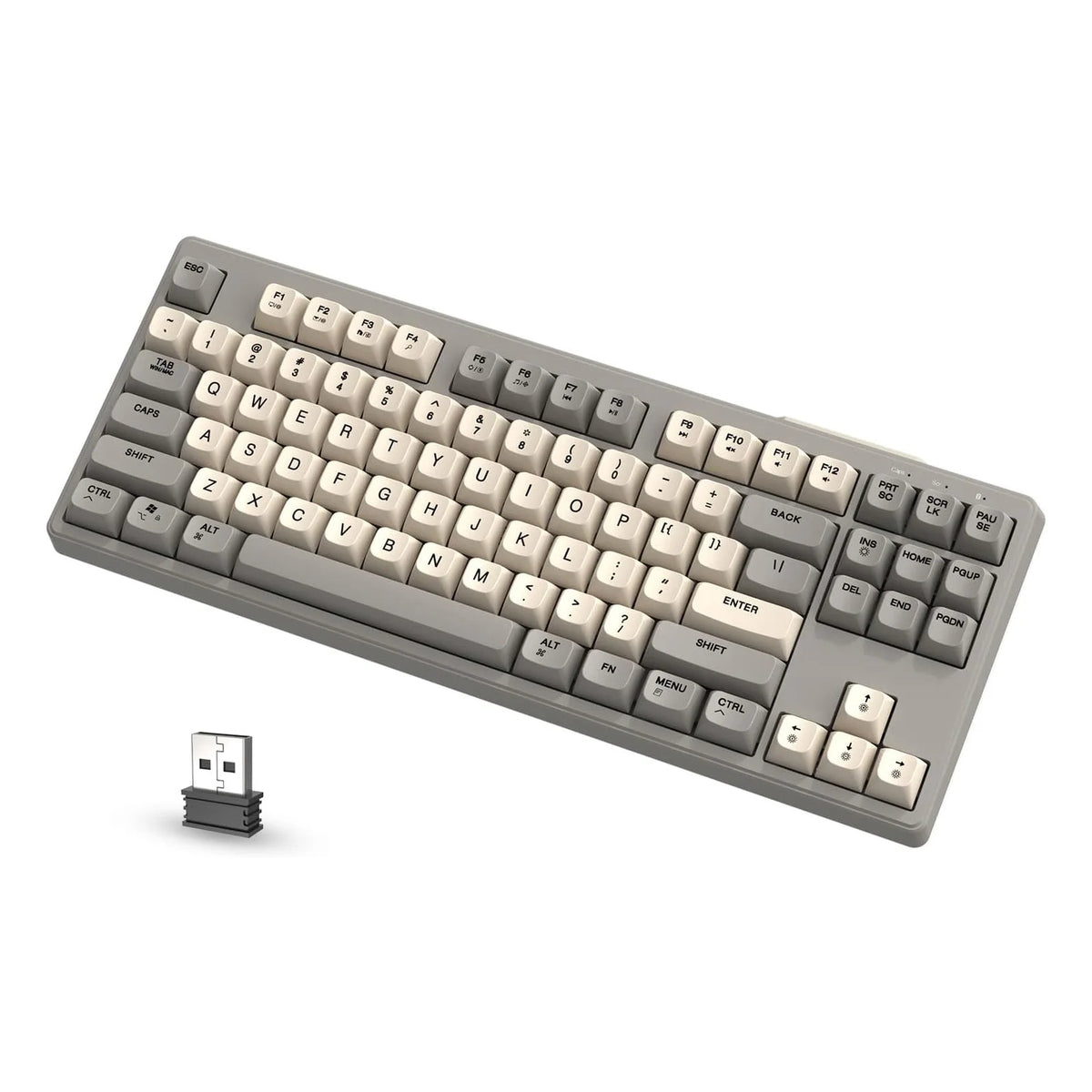 M87 Wireless Gaming Keyboard, Bluetooth 5.0/2.4GHz with Dual Mode 2-in-1 Receiver, 87 Keys TKL Rainbow LED Backlit Quiet Keyboar