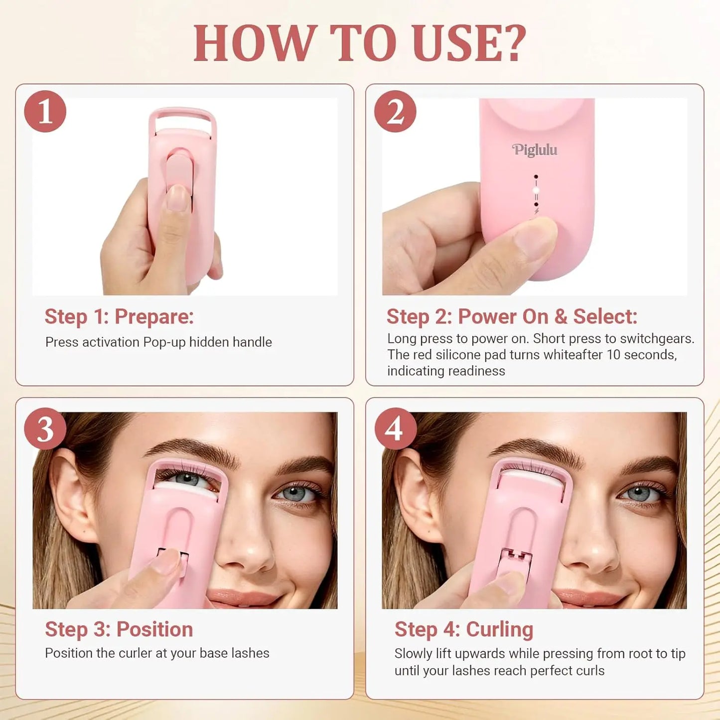 Mini Electric Eyelash Curler for Women: Fast Heating, Long-Lasting Curl, 2 Temp Levels, Safe Silicone Pad, USB-C Charging