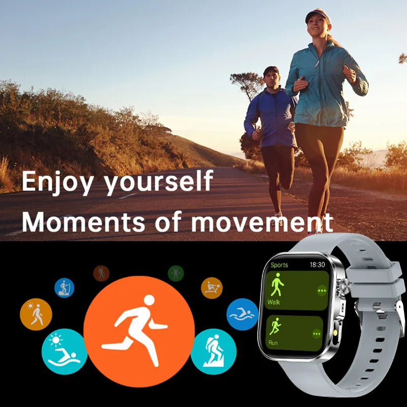 New Smartwatch with 2.01 Inch HD Display, Wireless Calling, Message Notifications, Weather Forecasts, Sports Tracker, LED Lighting,Alarm Clock, Suitable for Men, Women, for IPhone & Android