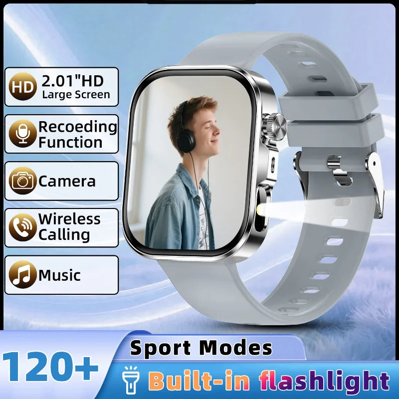 New Smartwatch with 2.01 Inch HD Display, Wireless Calling, Message Notifications, Weather Forecasts, Sports Tracker, LED Lighting,Alarm Clock, Suitable for Men, Women, for IPhone & Android