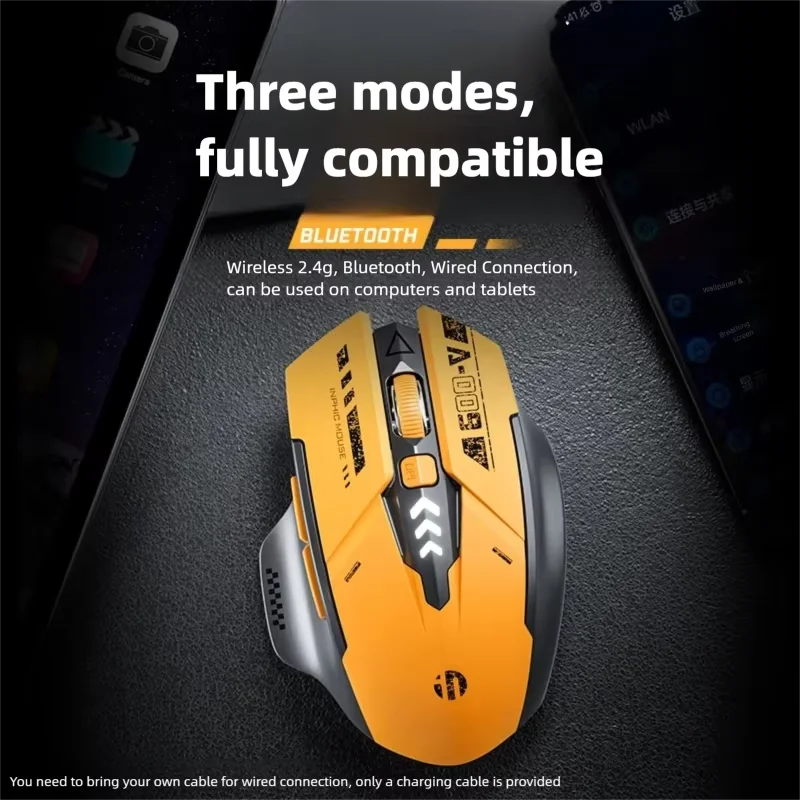 Inpic A9V2 Bumblebee Wireless Game Mouse Electromagnetic Power Display 12800DPI 6-Button Bluetooth 3-Mode Mouse for PC laptops