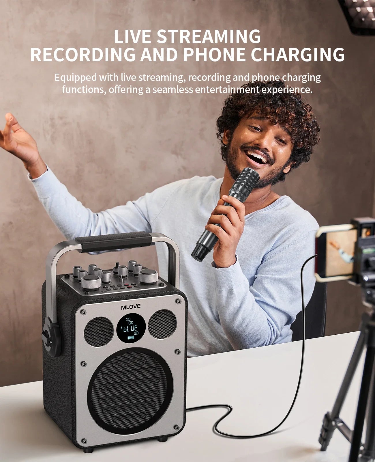 Professional Karaoke Machine for Adults with Bluetooth and 2 Wireless Microphones, Portable PA System Speaker, Recordin