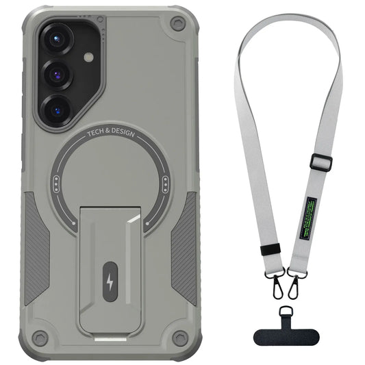 For Samsung Galaxy S25/Plus/Ultra/S25 Edge/S24/Plus/S24 Ultra Phone Case Shockproof Heavy Duty Kickstand Cover With Lanyard