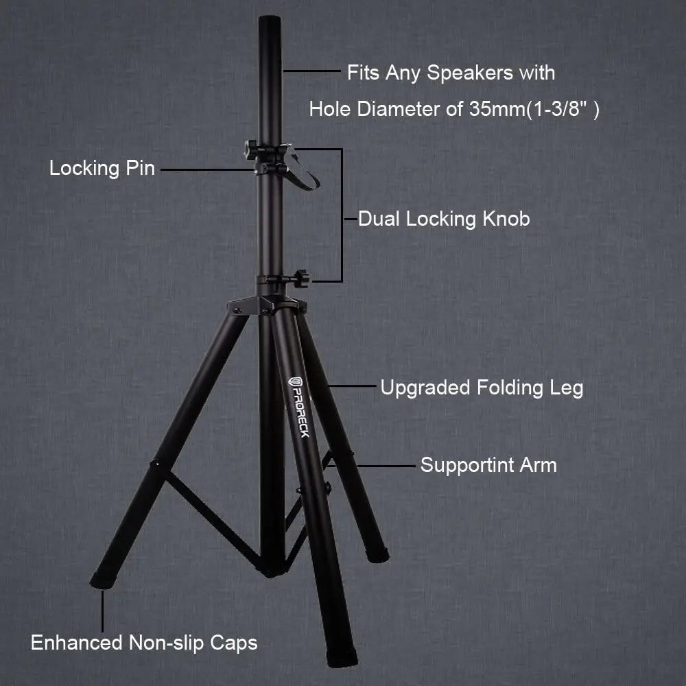 PRORECK Adjustable Height Tripod Speaker Stands Pair for DJ/PA Speaker System 4 to 6 Feet