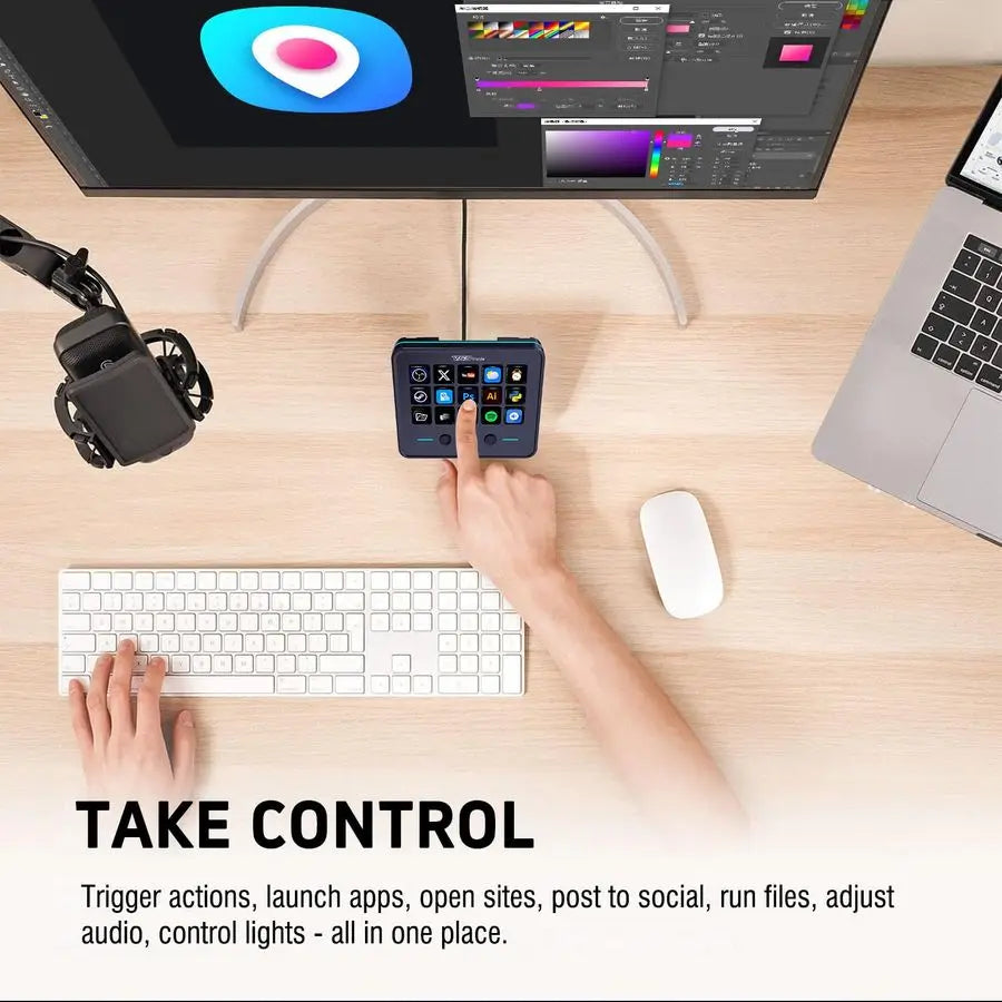 Macro Keypad, Stream Controller Deck Gaming Streaming Shortcut Keyboard, 18 Programmable Keys Customizable Visual AI Pad USB Sou