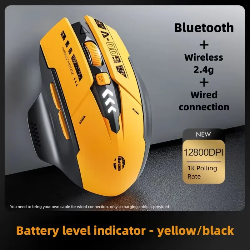 Inpic A9V2 Bumblebee Wireless Game Mouse Electromagnetic Power Display 12800DPI 6-Button Bluetooth 3-Mode Mouse for PC laptops