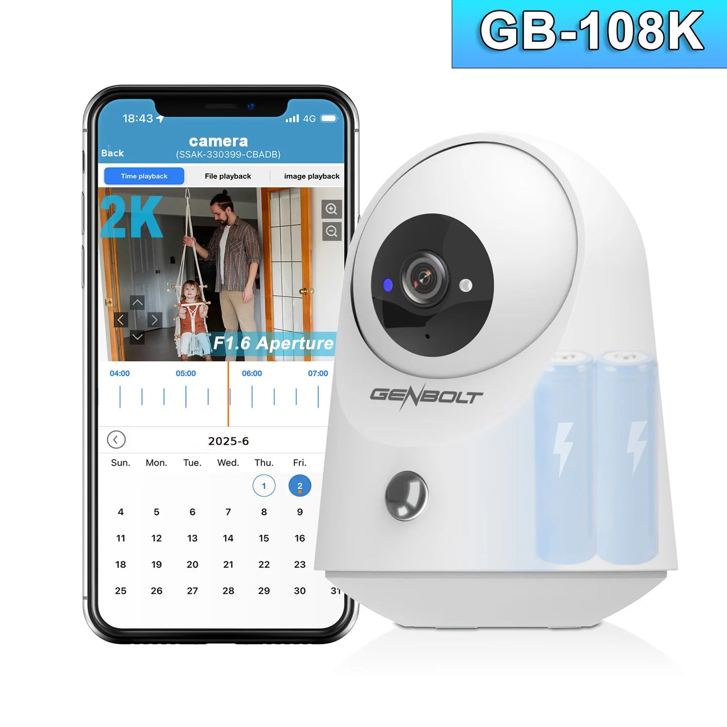 GENBOLT 2K WiFi Indoor House Security Camera Wireless, Pan Tilt Pet Camera with 5000mAh Battery Powered, IP Camera CCTV Nanny Dog Cam Baby Monitor with PIR Detection