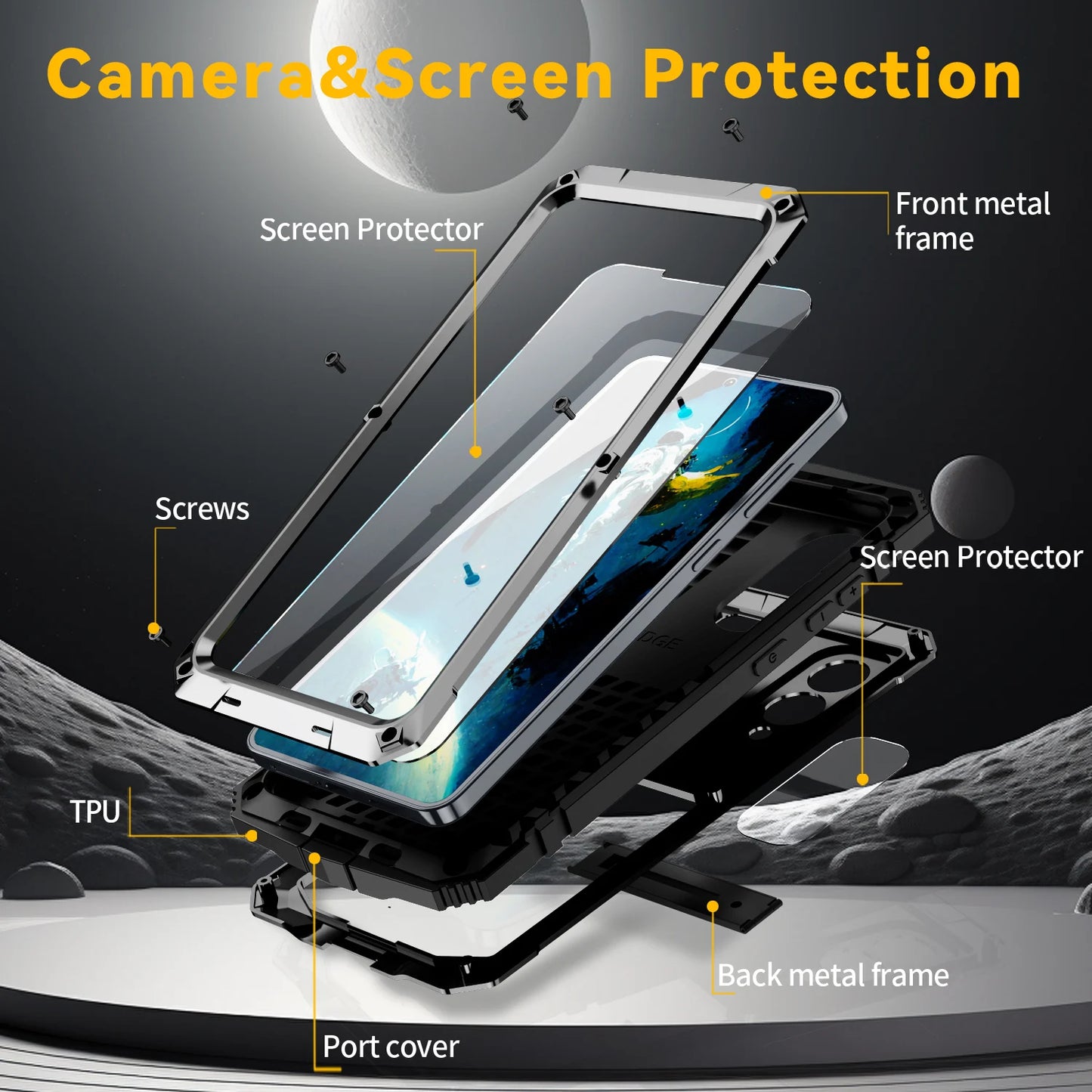 Rugged Case For Samsung S25Edge S24+ S23 Plus S25 Ultra Aluminum Metal Shockproof Heavy Duty Cover Screen Protector