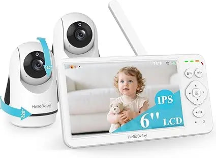 Baby Monitor with 2 Cameras, Large 6'' Video Baby Monitor No WiFi,30-Hour Long Battery, 320° Pan-Tilt Camera with 2X Zoom, Auto