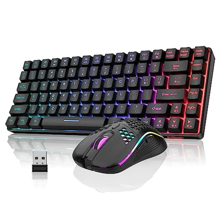 K84 Wireless Keyboard and Mouse Combo Rainbow Backlit Rechargeable Battery 75% Layout TKL Ultra Compact Gaming Keyboard and Lig