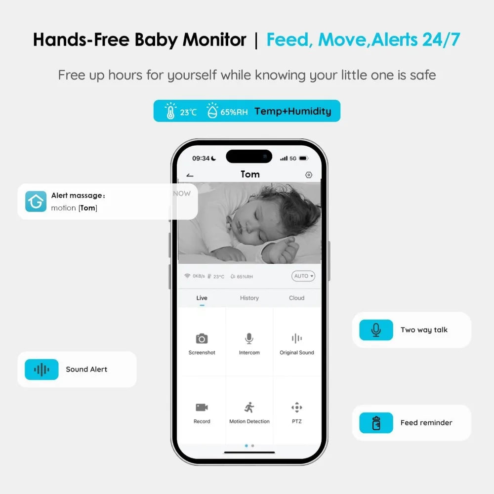 5" Split Screen Baby Monitor,HD Night Vision,2-Way Talk,Cry&Motion Detection,Temperature&Humidity Sensor,WiFi Baby Camera Monit