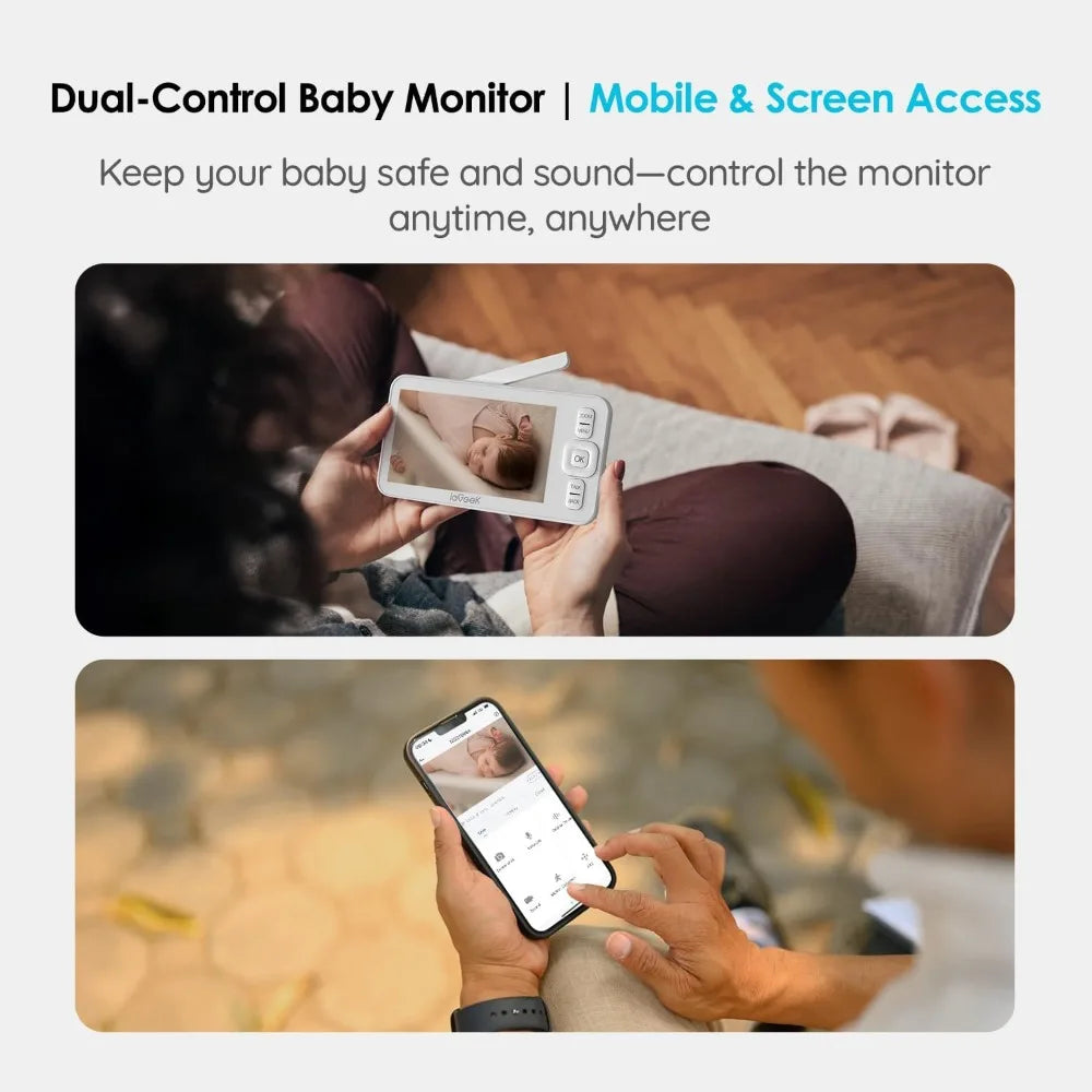 5" Split Screen Baby Monitor,HD Night Vision,2-Way Talk,Cry&Motion Detection,Temperature&Humidity Sensor,WiFi Baby Camera Monit