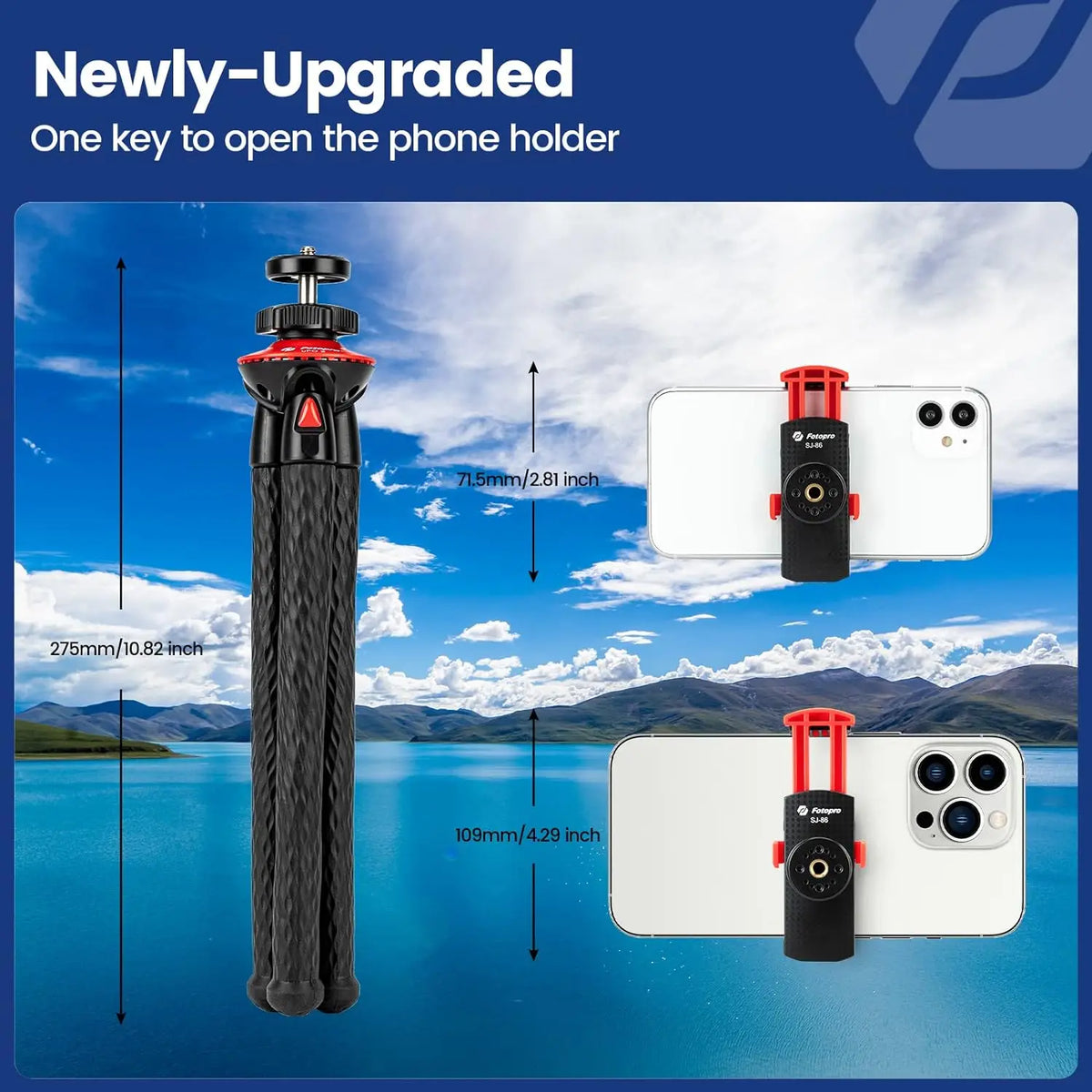 Fotopro UFO2 SET Tripod for iPhone Flexible Camera Tripod with Adapter Travel Phone Tripod Stand for Live Streaming Video
