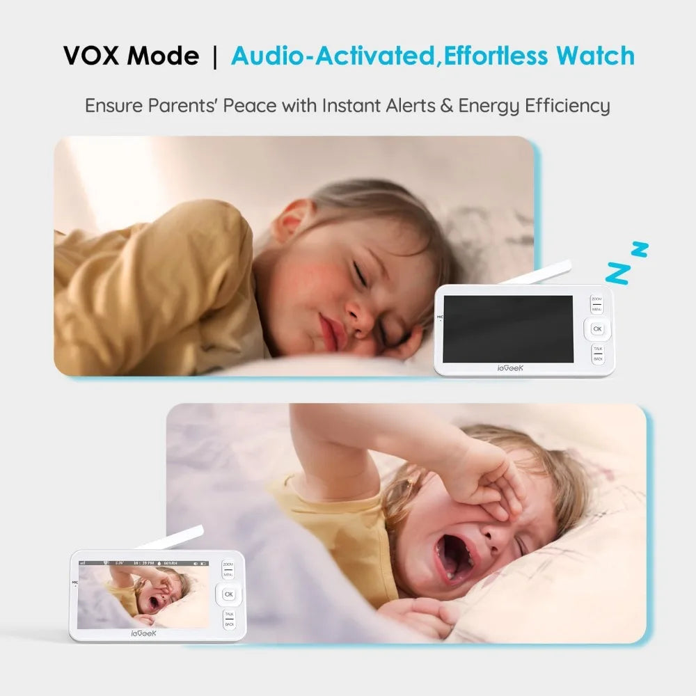 5" Split Screen Baby Monitor,HD Night Vision,2-Way Talk,Cry&Motion Detection,Temperature&Humidity Sensor,WiFi Baby Camera Monit