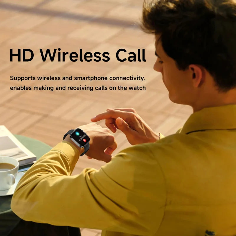 New Smartwatch with 2.01 Inch HD Display, Wireless Calling, Message Notifications, Weather Forecasts, Sports Tracker, LED Lighting,Alarm Clock, Suitable for Men, Women, for IPhone & Android