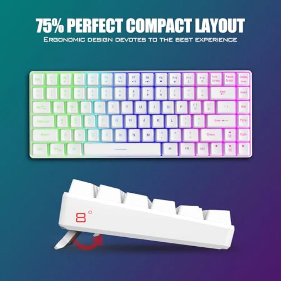 K84 Wireless Keyboard and Mouse Combo Rainbow Backlit Rechargeable Battery 75% Layout TKL Ultra Compact Gaming Keyboard and Lig
