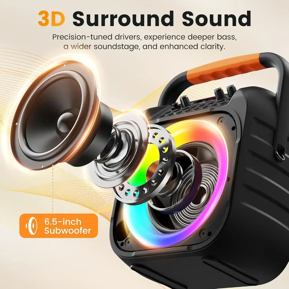 Bluetooth Karaoke Speaker, 2 Mics, Echo, LED Lights, PA Subwoofer, Multi-Media Formats