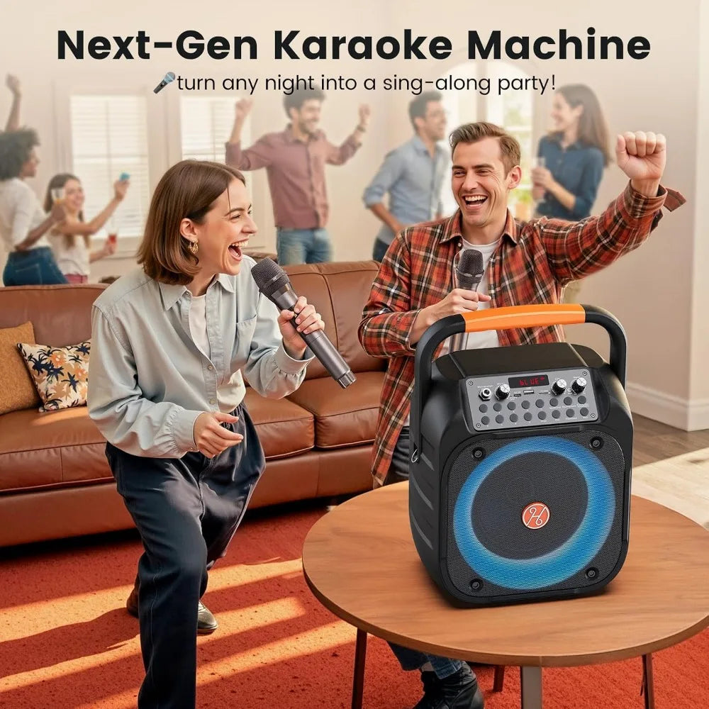 Bluetooth Karaoke Speaker, 2 Mics, Echo, LED Lights, PA Subwoofer, Multi-Media Formats