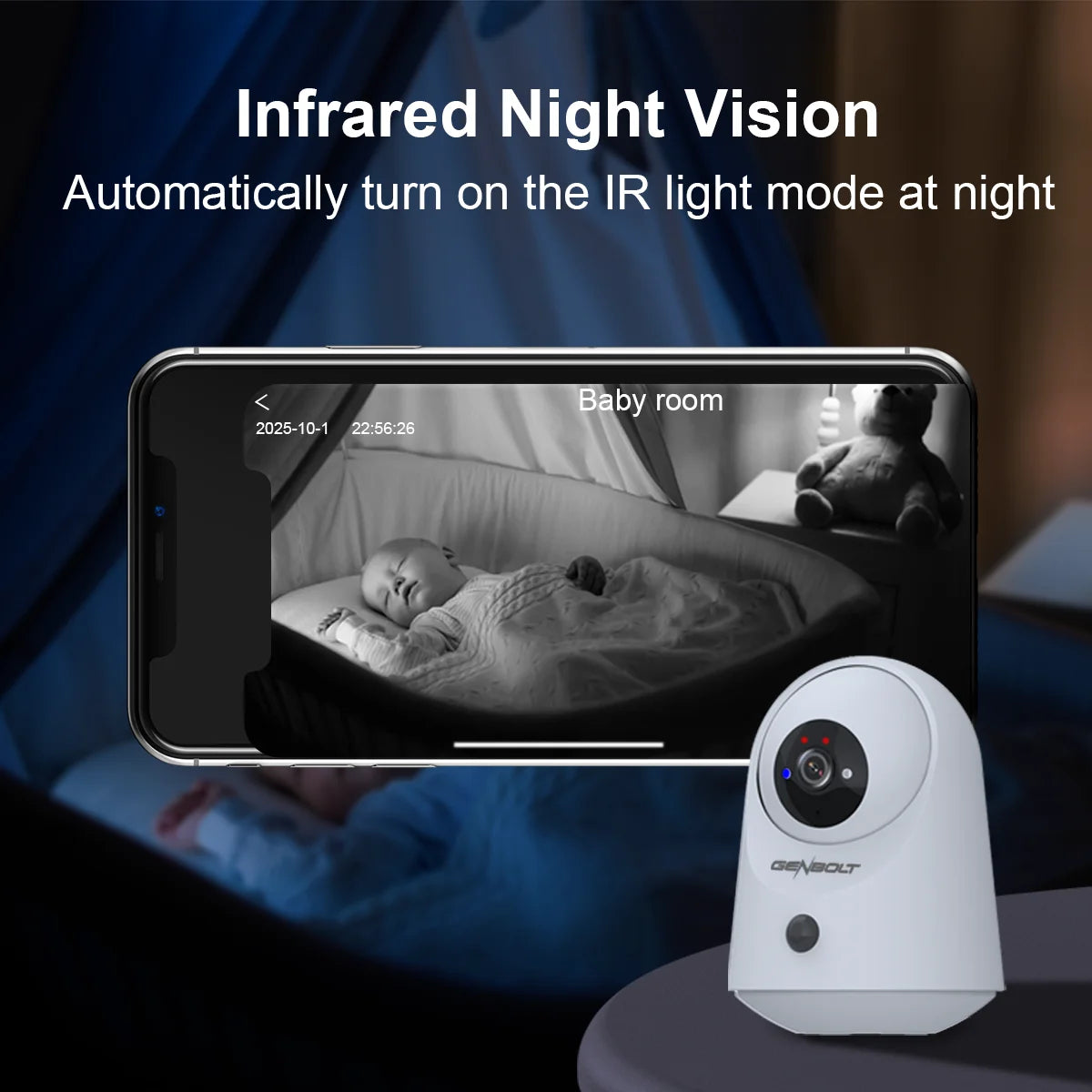 GENBOLT 2K WiFi Indoor House Security Camera Wireless, Pan Tilt Pet Camera with 5000mAh Battery Powered, IP Camera CCTV Nanny Dog Cam Baby Monitor with PIR Detection