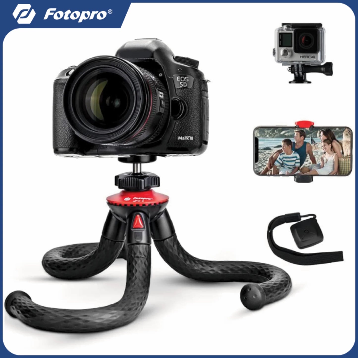 Fotopro UFO2 SET Tripod for iPhone Flexible Camera Tripod with Adapter Travel Phone Tripod Stand for Live Streaming Video